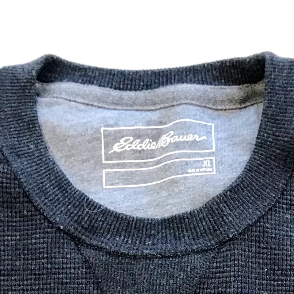 EDDIE BAUER Waffle Shirt Charcoal Crew Neck Long Sleeve Side Panels XL - Picture 11 of 11